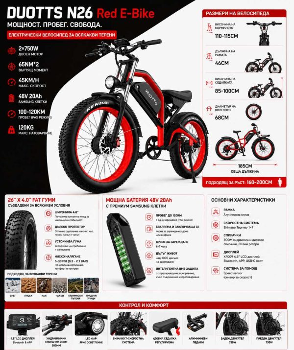 DUOTTS N26 Electric Bike Red DUOTTS N26 Електрически велосипед Red — снимка 11