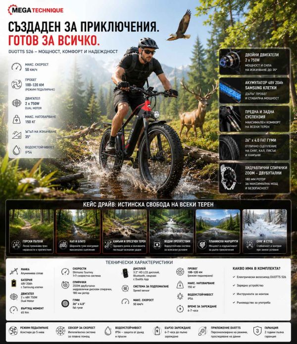 DUOTTS S26 Електрически велосипед 1500W с два мотора — снимка 9